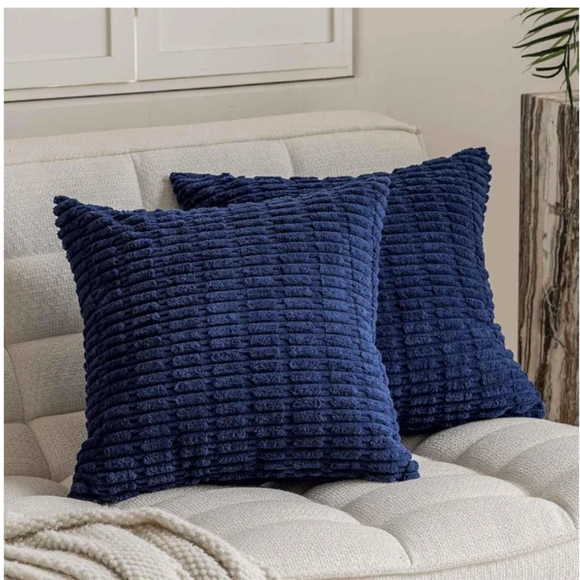 Other - 2 Corduroy Pillow Covers Blue 18x18 Inch Soft‎ Boho Striped Farmhouse Classic